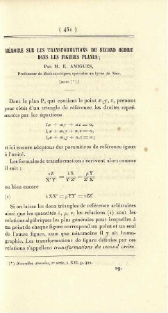 Mémoire sur les transformations du second ordre dans les figures planes.