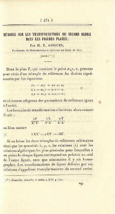 Mémoire sur les transformations du second ordre dans les figures planes.