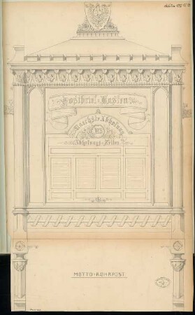 Briefkasten für die Reichspost Monatskonkurrenz Februar 1877: Aufriss Vorderansicht 1:1