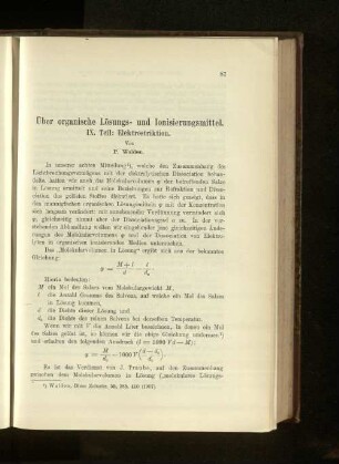Über organische Lösungs- und Ionisierungsmittel- IX. Teil: Elektrostriktion.