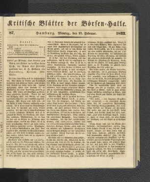 87. 27. Februar 1832