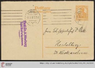 Karte von Aby Moritz Warburg an Franz Boll