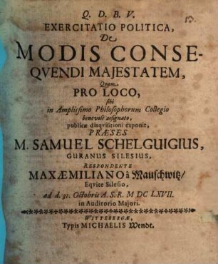 Exercitatio polit. de modis consequendi maiestatem