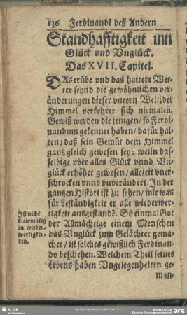 Standhafftigkeit inn Glück und Unglück. Das XVII. Capitel