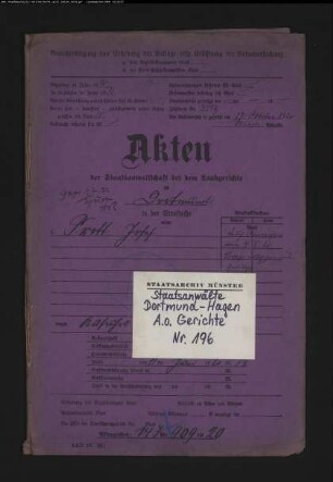 Aufruhr (Zugehörigkeit zur "Roten Armee" oder zur "Roten Garde") Prott, Josef
