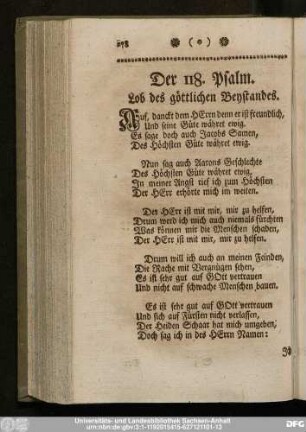 Der 118. Psalm. Lob des göttlichen Beystandes.