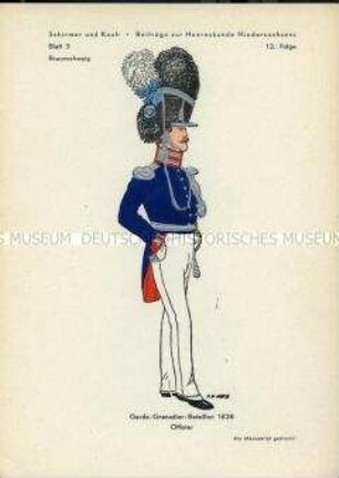 Uniformdarstellung, Offizier des Garde-Grenadier-Bataillons, Herzogtum Braunschweig, 1828.