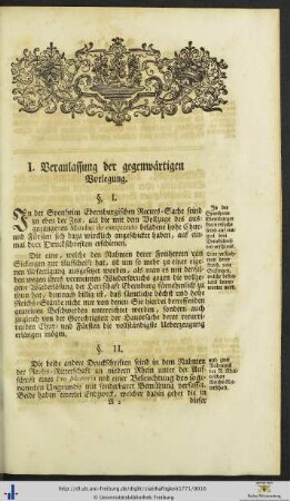 I. Veranlassung der gegenwärtigen Vorlegung