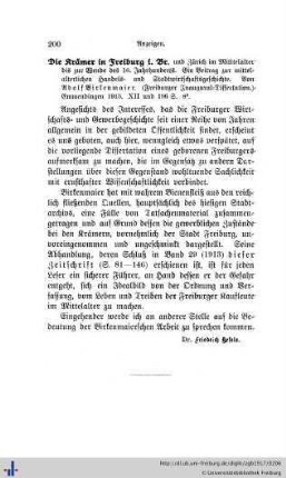 Die Krämer in Freiburg im Breisgau und Zürich im Mittelalter bis zur Wende des 16. Jahrhunderts.