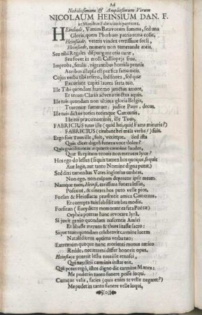 Ad Nobilissimum & Amplissimum Virum Nicolaum Heinsium Dan. F.