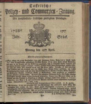 17tes Stueck, Montag den 28ten April. 1788