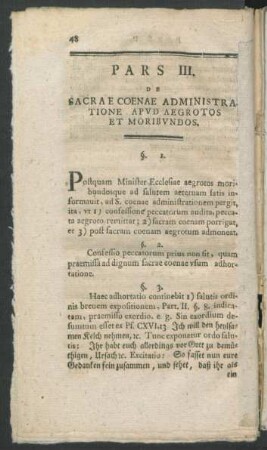Pars III. Sacrae Coenae Administratione Apud Aegrotos Et Moribundos
