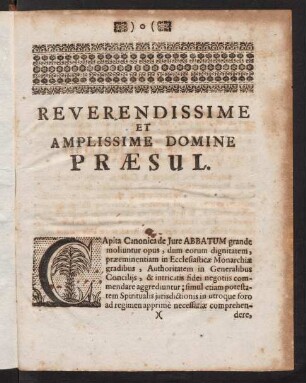 Reverendissime et amplissime Domine Praesul