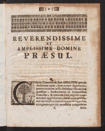 Reverendissime et amplissime Domine Praesul