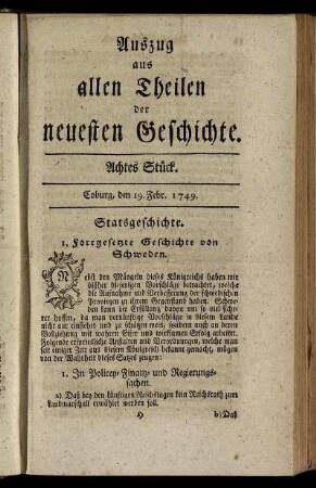 Achtes Stück. Coburg, den 19. Febr. 1749.