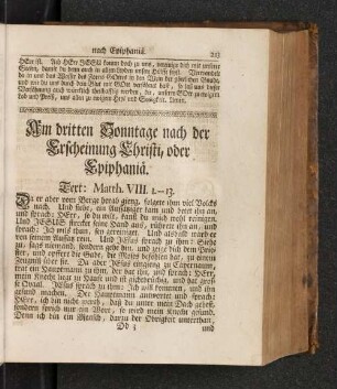 Am dritten Sonntage nach der Erscheinung Christi, oder Epiphaniä. Text: Matth. VIII. 1.-13. [u.a.]