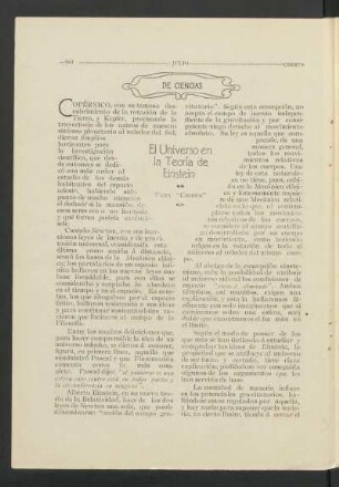 El universo en la teoría de Einstein : De ciencias