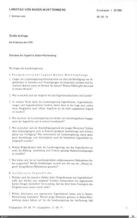 Anfrage der CDU zur Situation der Jugend