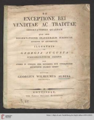 De exceptione rei venditae ac traditae : observationes quaedam