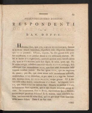Praenobilissimo Domino Respondenti ...