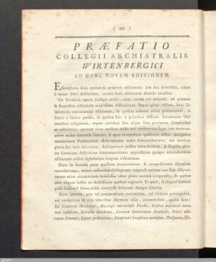 Præfatio collegii archiatralis wirtenbergici ad hanc novam editionem.