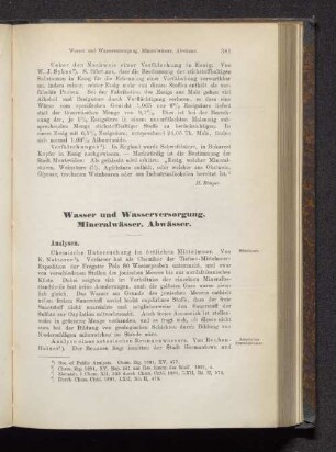 Wasser und Wasserversorgung, Mineralwässer, Abwässer