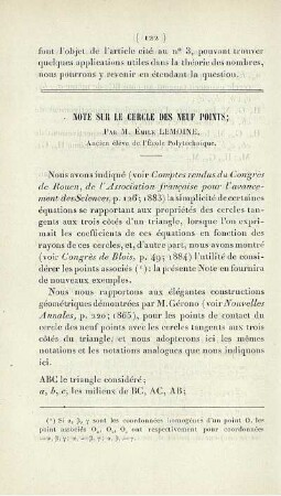 Note sur le cercle des neuf points.