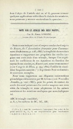Note sur le cercle des neuf points.