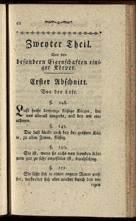 Zweyter Theil. Von den besonderen Eigenschaften einiger Körper.