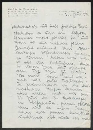 Brief von Elfriede Grundmann an Margarete Hauptmann