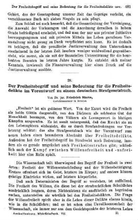 481-506, Der Freiheitsbegriff und seine Bedeutung für die Freiheitsdelikte im Vorentwurf zu einem deutschen Strafgesetzbuch