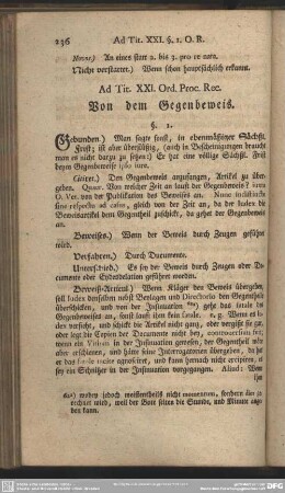 Ad. Tit. XXI. Ord. Proc. Rec. Von dem Gegenbeweis