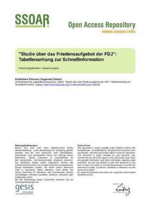 "Studie über das Friedensaufgebot der FDJ": Tabellenanhang zur Schnellinformation