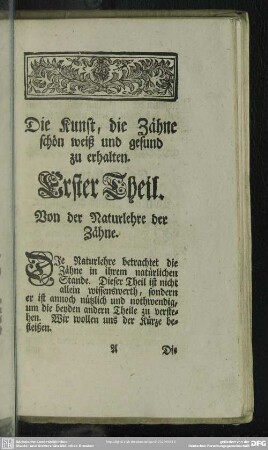 Erster Theil. Von der Naturlehre der Zähne