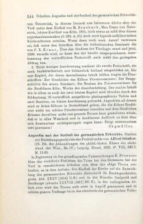 144-145 [Rezension] Schultze, Alfred, Augustin und der Seelteil des germanischen Erbrechts