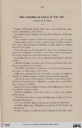 Séance extraordinaire du Comité du 22 février 1864