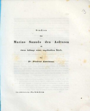 Studien über Marino Sanudo den Aelteren : mit einem Anhange seiner ungedruckten Briefe