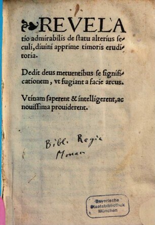 Revelatio admirabilis de statu alterius seculi