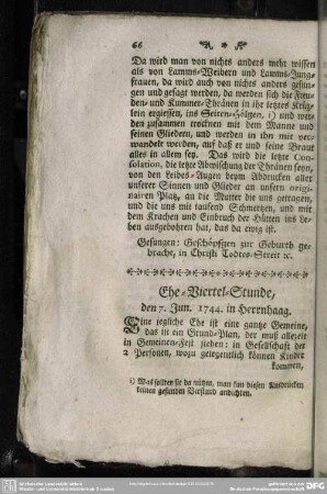 Ehe-Viertel-Stunde, den 7. Jun. 1744. in Herrnhaag