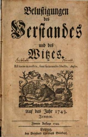 Belustigungen des Verstandes und Witzes. 1743, Jan. - März