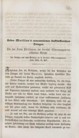 Ueber Moisson's concentrirten stickstoffreichen Dünger.
