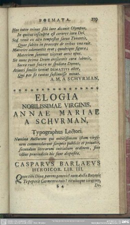 Elogia Nobilissimae Virginis, Annae Mariae A Schurman