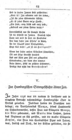 V. Zur Hamburgischen Sittengeschichte älterer Zeit.