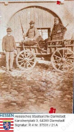 Nordeck zur Rabenau, Friedrich Freiherr v. (1851-1918) / Porträt in Londorf auf Leiterwagen neben Schwiegervater 'Gugel Lich' sitzend auf dem Weg zur Jagd