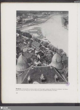 Wertheim. Zusammenfluß von Tauber (links) und Main (rechts), gesehen vom Brgfried des Schlosses