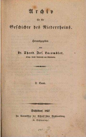 Archiv für die Geschichte des Niederrheins. 2. 1857