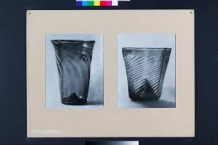 Zwei Fotos: Becher aus Glas