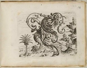 Groteskes Mischwesen, ein Horn blasend, Blatt aus dem "Neuw Grotteßken Buch"