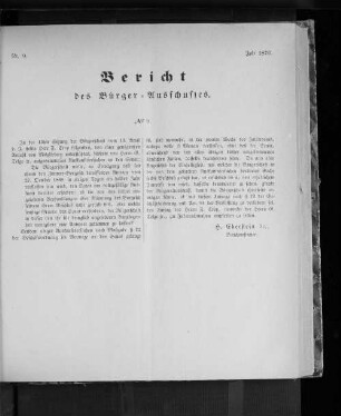 Nr. 9. Bericht des Bürger=Ausschusses. Juli 1870.