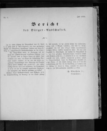 Nr. 9. Bericht des Bürger=Ausschusses. Juli 1870.
